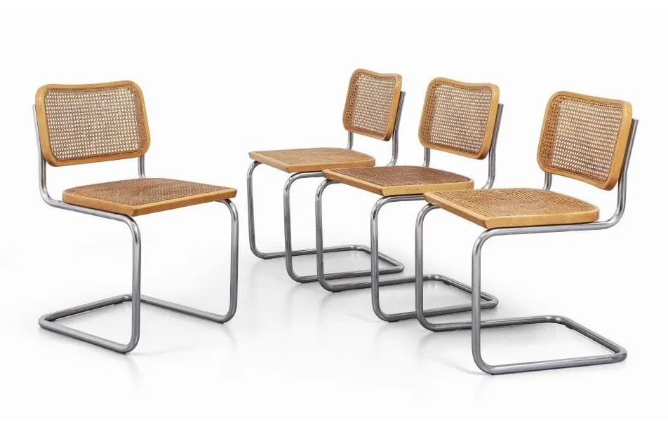 Chaise B32 originale de Marcel Breuer, structure en tube d’acier et assise en cannage, design Bauhaus