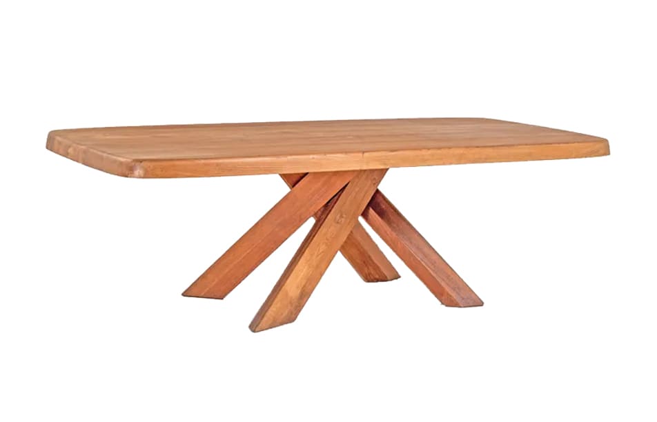 Table authentique de Pierre Chapo en orme massif, éléments distinctifs du design original des années 1960–1970