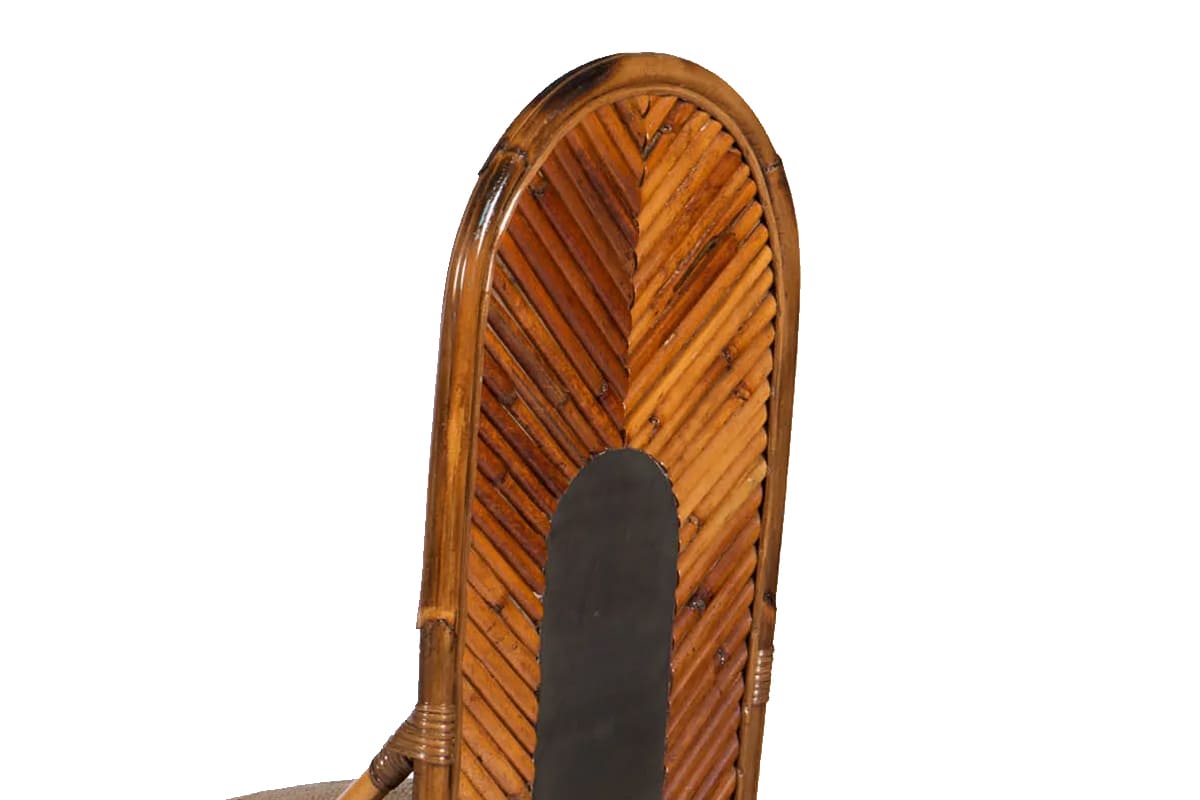 Chaise "Rising Sun" de Gabriella Crespi, structure en bambou cintré et assise en rotin tressé, design italien, années 1970