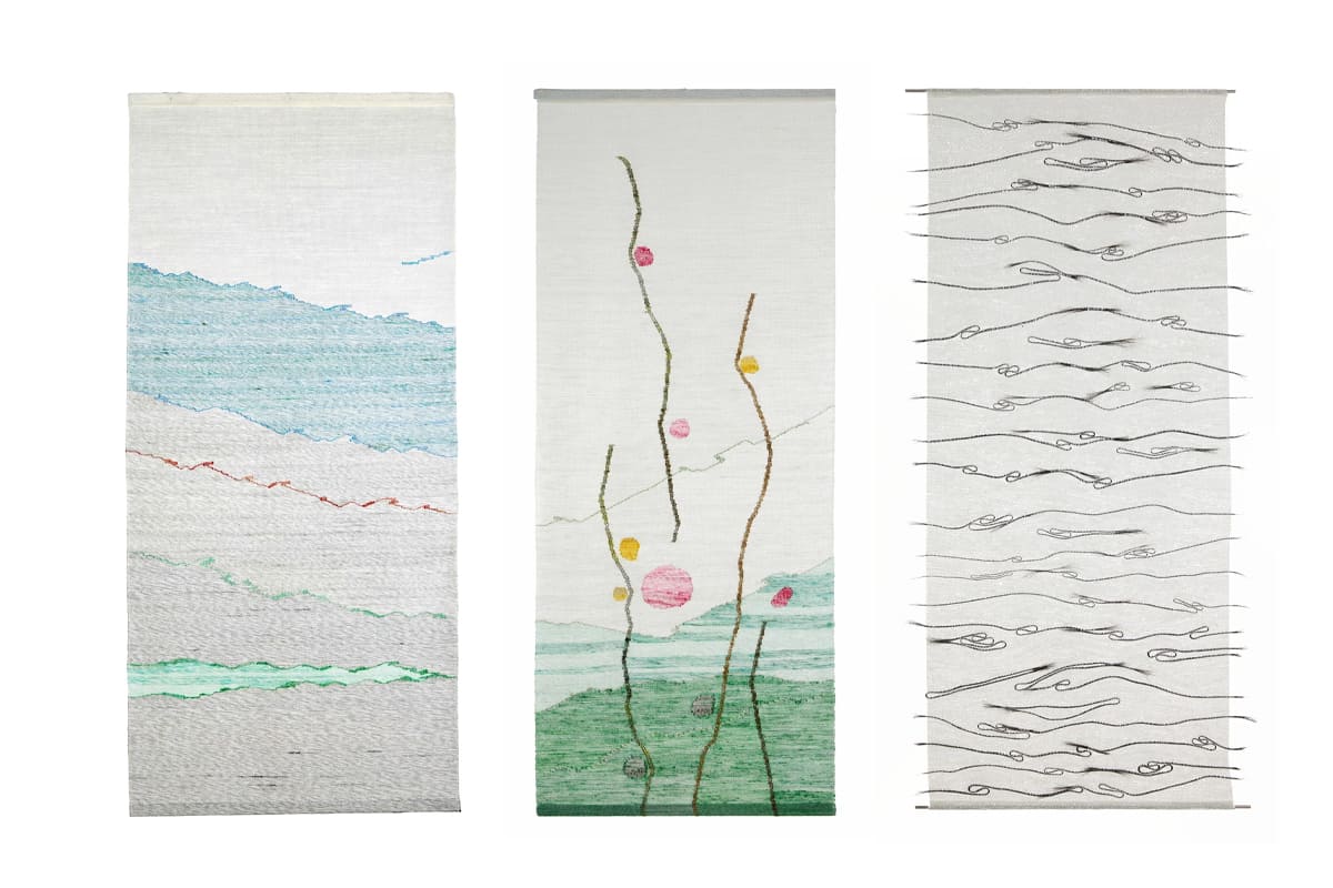 Panneaux textiles tissés par Simone Prouvé, œuvres murales en fibres naturelles et métalliques, France, années 1960-1970