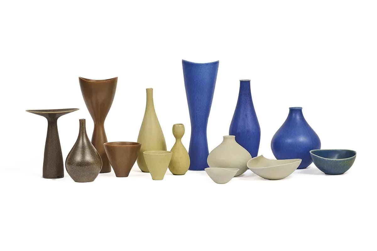 Céramique décorative de Stig Lindberg, grès émaillé à décor abstrait, production Gustavsberg, Suède, années 1950-60