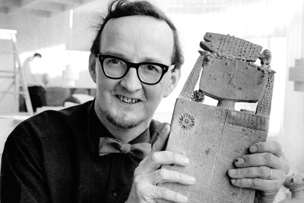 Céramique décorative de Stig Lindberg, grès émaillé à décor abstrait, production Gustavsberg, Suède, années 1950-60